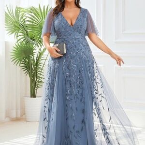 Ever Pretty Blue Embroidered Maxi Dress